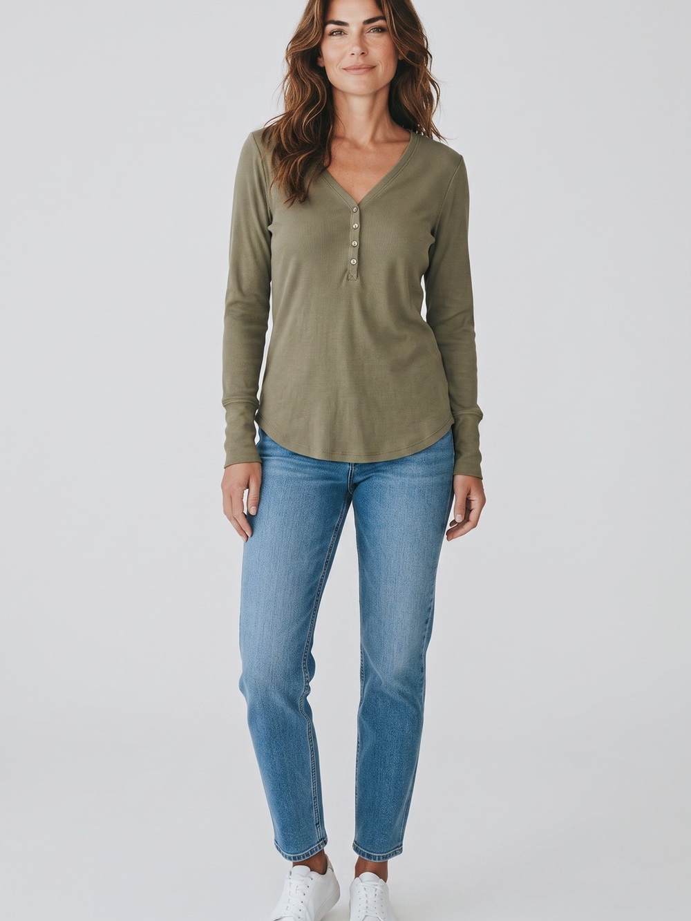 Sonoma Olive V-Neck Henley Long-Sleeve Top 94% cotton
